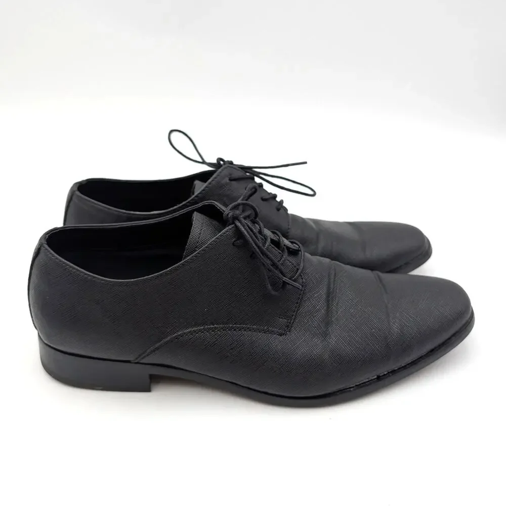Rush by Gordon Rush Milan Plain Toe Dress Shoes Men's Black Saffiano Sz US9 EU42